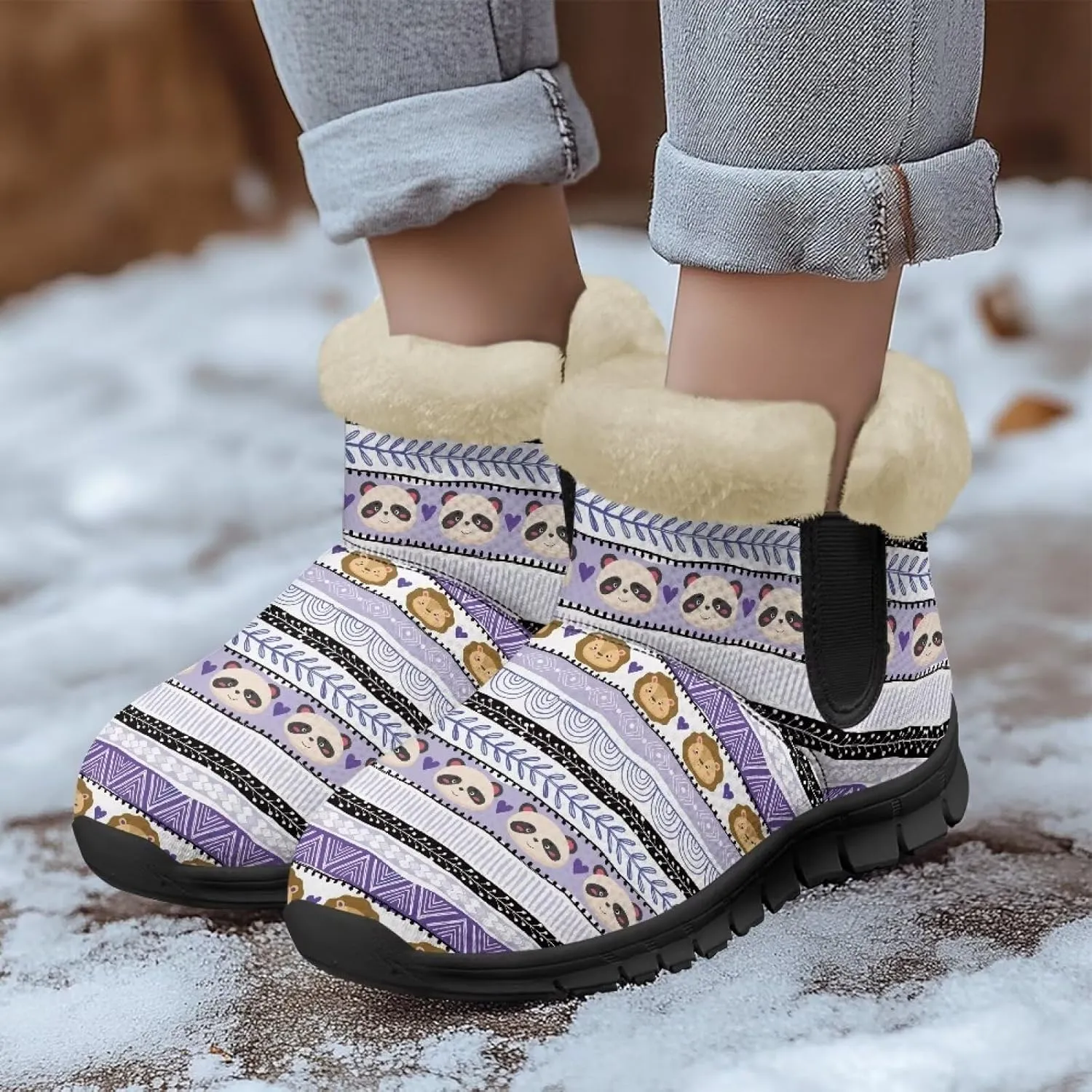 Binienty Womens Winter Boots Fuzzy Warm Snow Boots Ankle Booties Mens Barefoot Boots