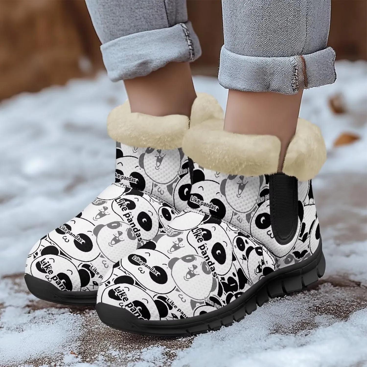 Binienty Womens Winter Boots Fuzzy Warm Snow Boots Ankle Booties Mens Barefoot Boots