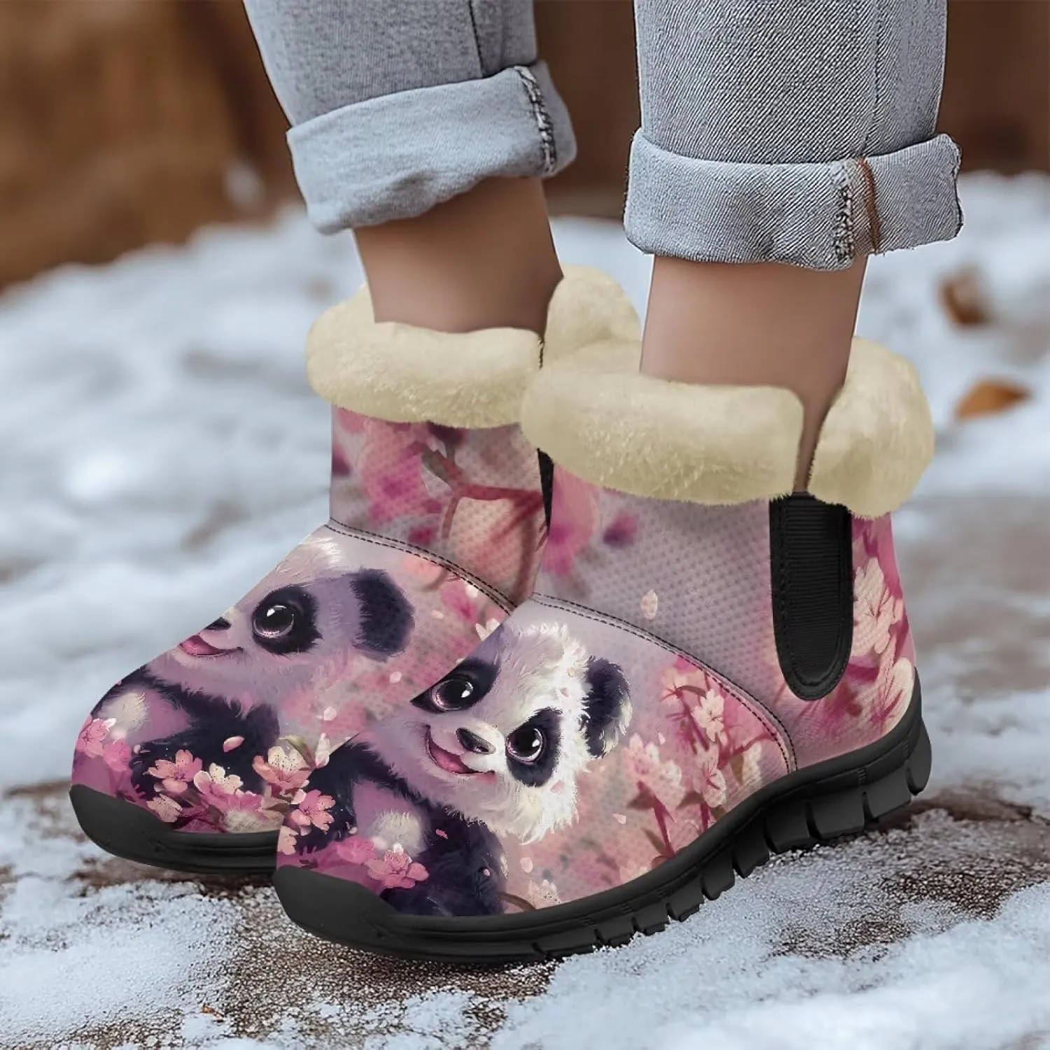 Binienty Womens Winter Boots Fuzzy Warm Snow Boots Ankle Booties Mens Barefoot Boots