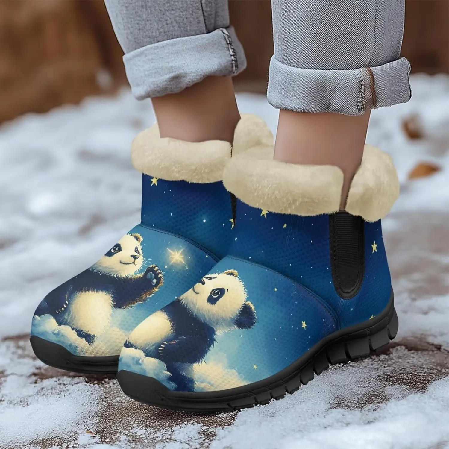 Binienty Womens Winter Boots Fuzzy Warm Snow Boots Ankle Booties Mens Barefoot Boots