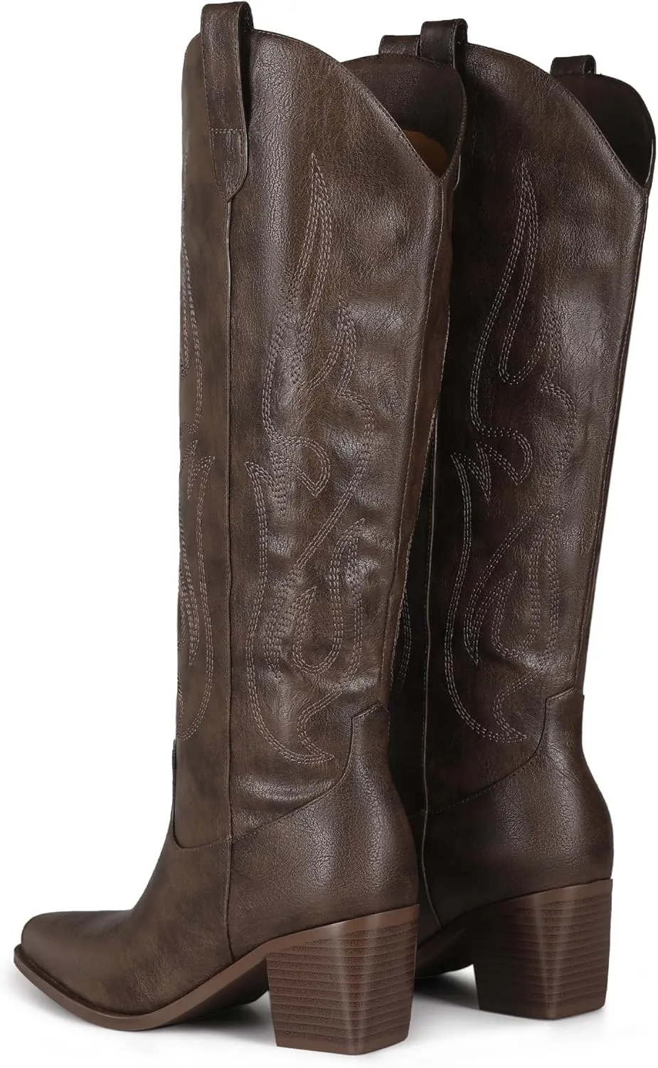 Black Cowboy Boots for Women Knee High - Women's Tall Embroidered Cowboy Boots Chunky Heel Pointed Toe Western Country Boots