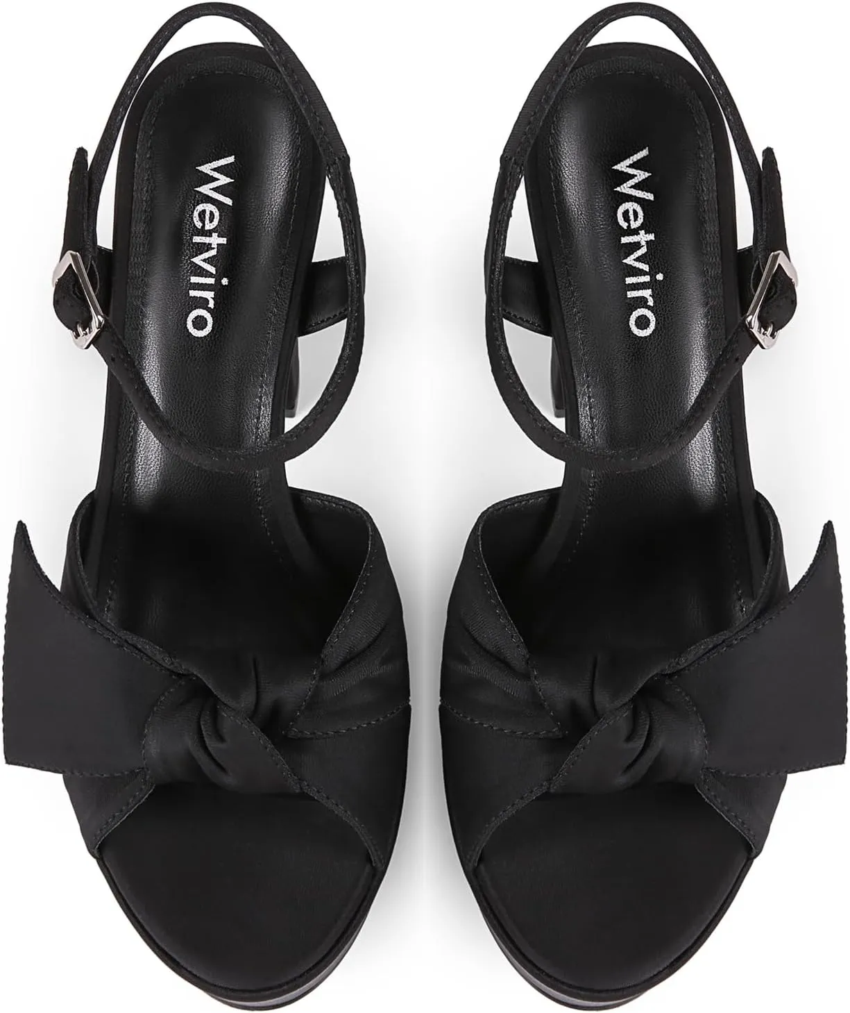 Black Platform Heeled Sandals for Women 5.1 Inch Chunky Block High Heel Womens Open Toe with Bow Ankle Strap Wedding Party Dress Sandals Shoes