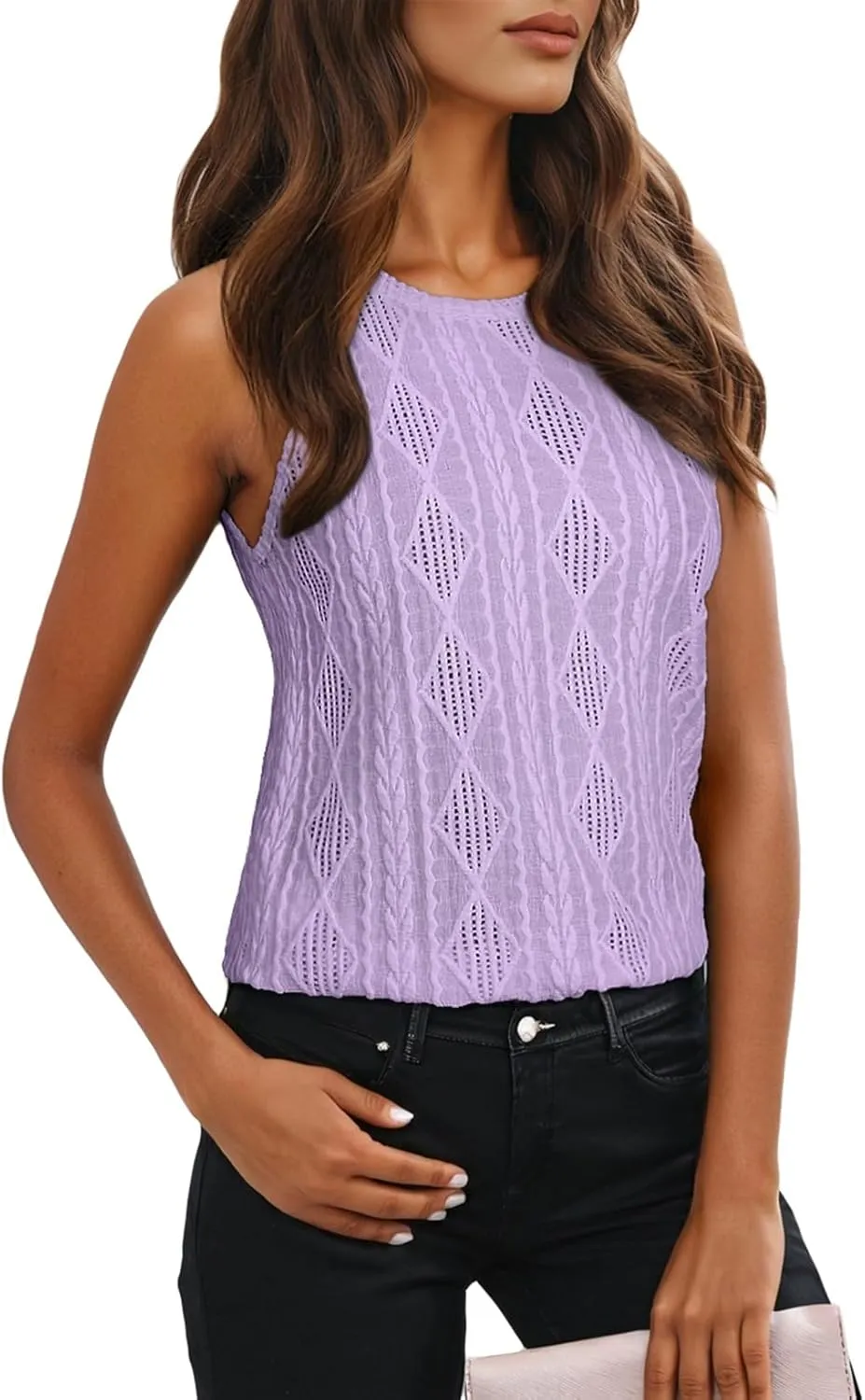 BLENCOT Tanks Tops for Women Trendy 2025 Spring Summer Casual Sleeveless Eyelet Basic Textured Halter Neck T Shirts