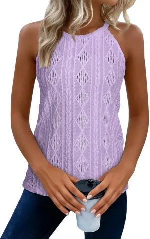 BLENCOT Tanks Tops for Women Trendy 2025 Spring Summer Casual Sleeveless Eyelet Basic Textured Halter Neck T Shirts