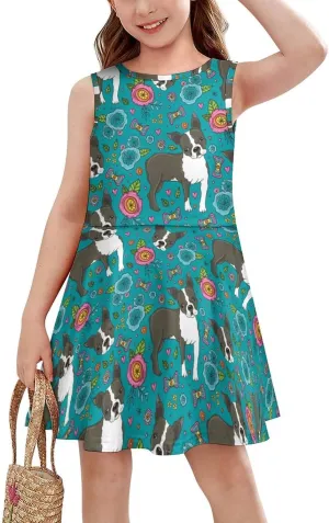 Boston Terrier French BulldogGirls Summer Casual Sleeveless Dress160CM