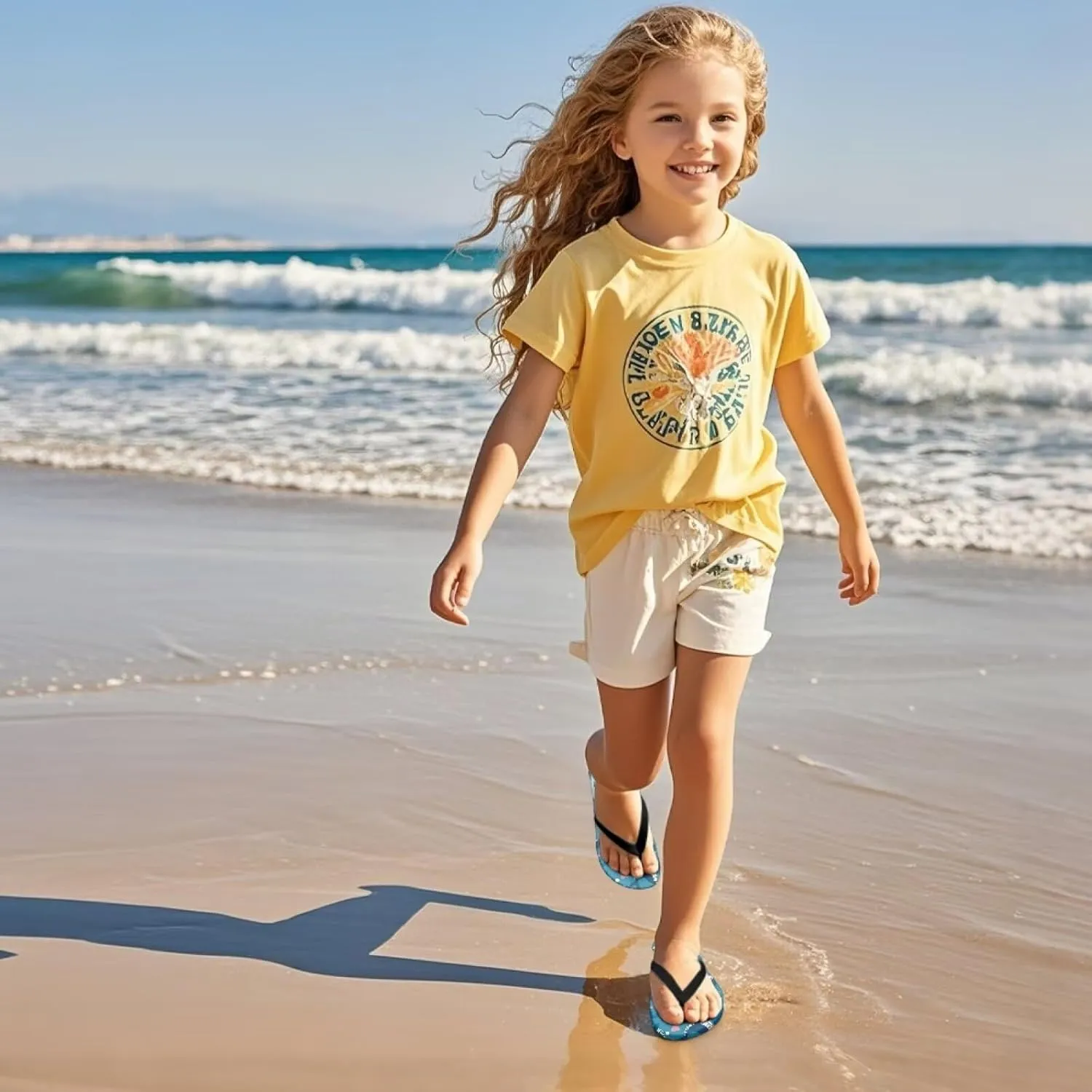 Boy Girls Slide Sandals and Thongs for Beach and Boats - Kids Flip Flops with Cartoon Print