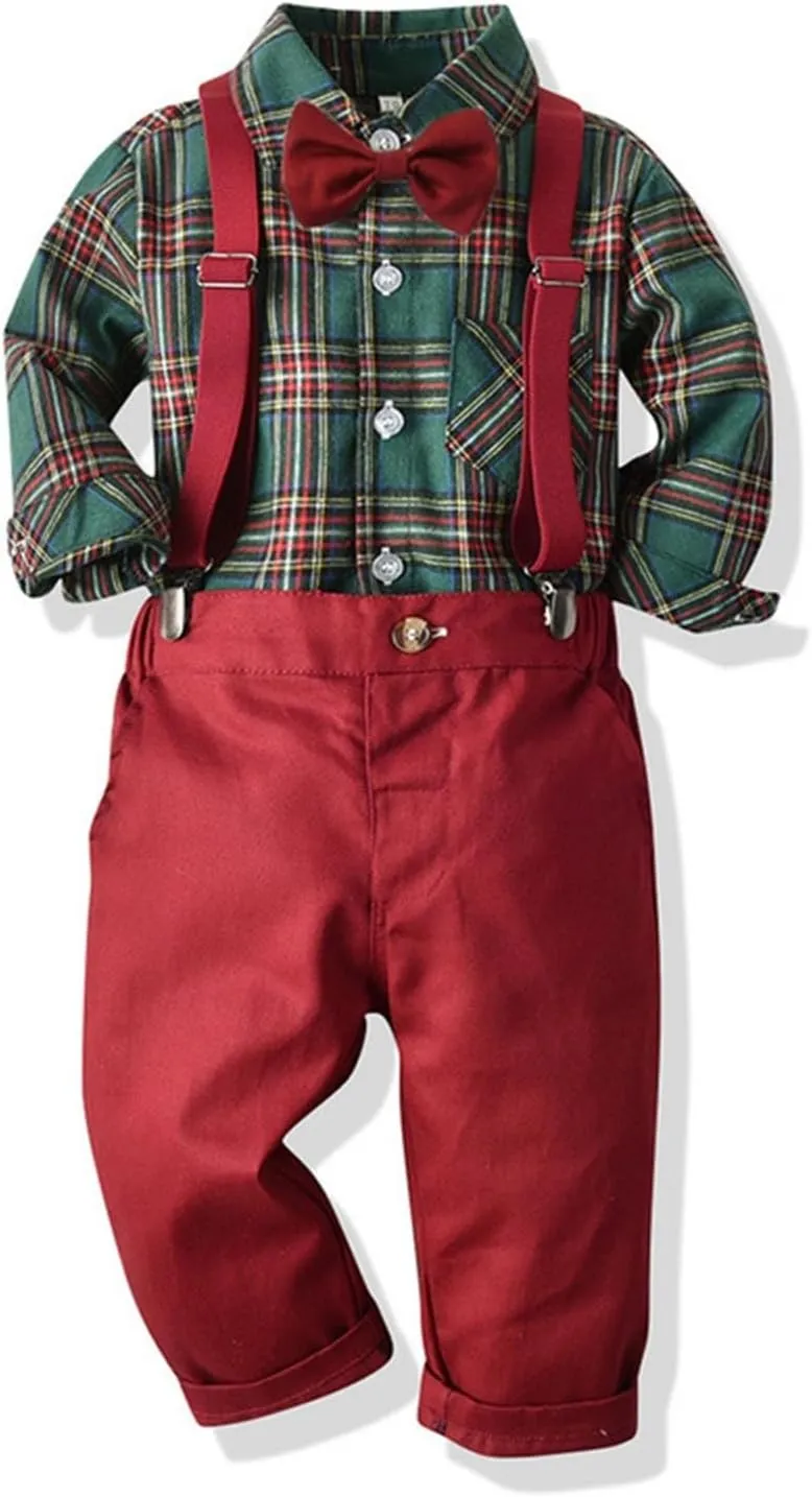 Boys Christmas Dress Suit Kids Toddler Baby Gentleman Clothes Sets Bowtie Shirts Tops Suspenders Pants Sets Outfits