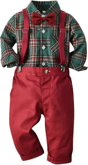 Boys Christmas Dress Suit Kids Toddler Baby Gentleman Clothes Sets Bowtie Shirts Tops Suspenders Pants Sets Outfits