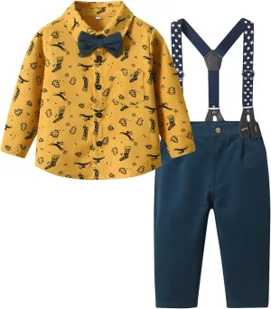 Boys Christmas Outfits Toddler Kids Gentleman Clothing Sets Long Sleeve Button Bowtie Shirts Suspenders