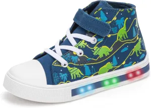 Boys Girls Light Up Sneakers Toddler Canvas High Top Fashion Sneaker Kids Casual Walking Shoes