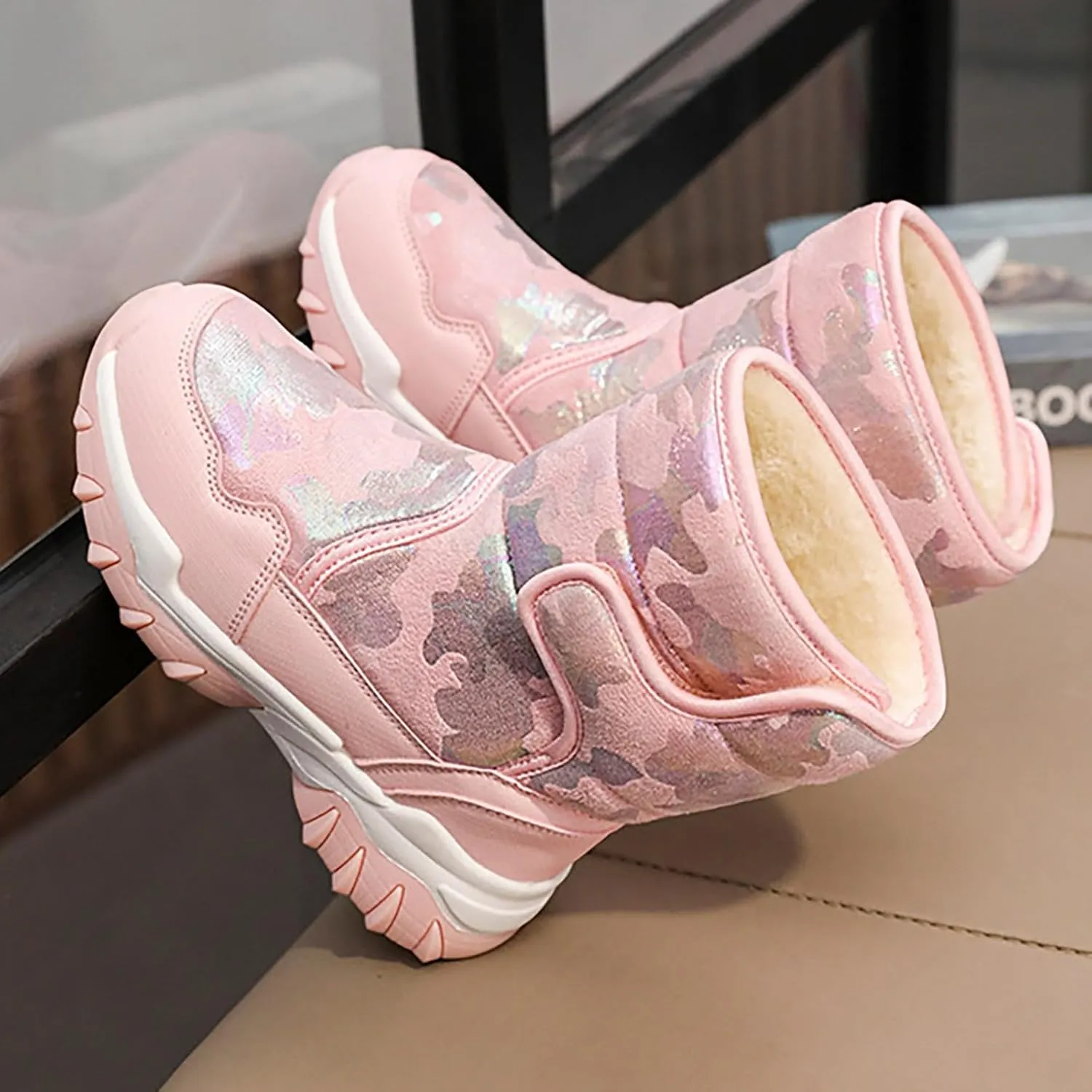 Boys Girls Snow Boots Toddler Water Proof Outdoor Sport Warm Cozy Anti-Slip Cute Ankle Winter Baby Rubber Boots Shoes