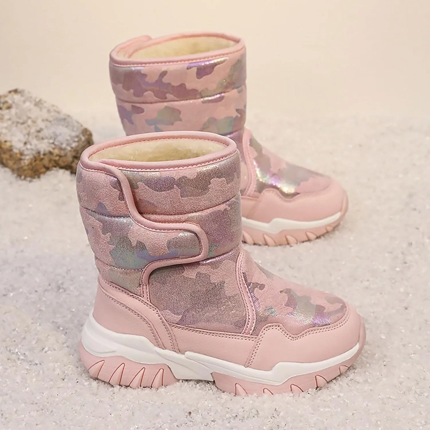 Boys Girls Snow Boots Toddler Water Proof Outdoor Sport Warm Cozy Anti-Slip Cute Ankle Winter Baby Rubber Boots Shoes