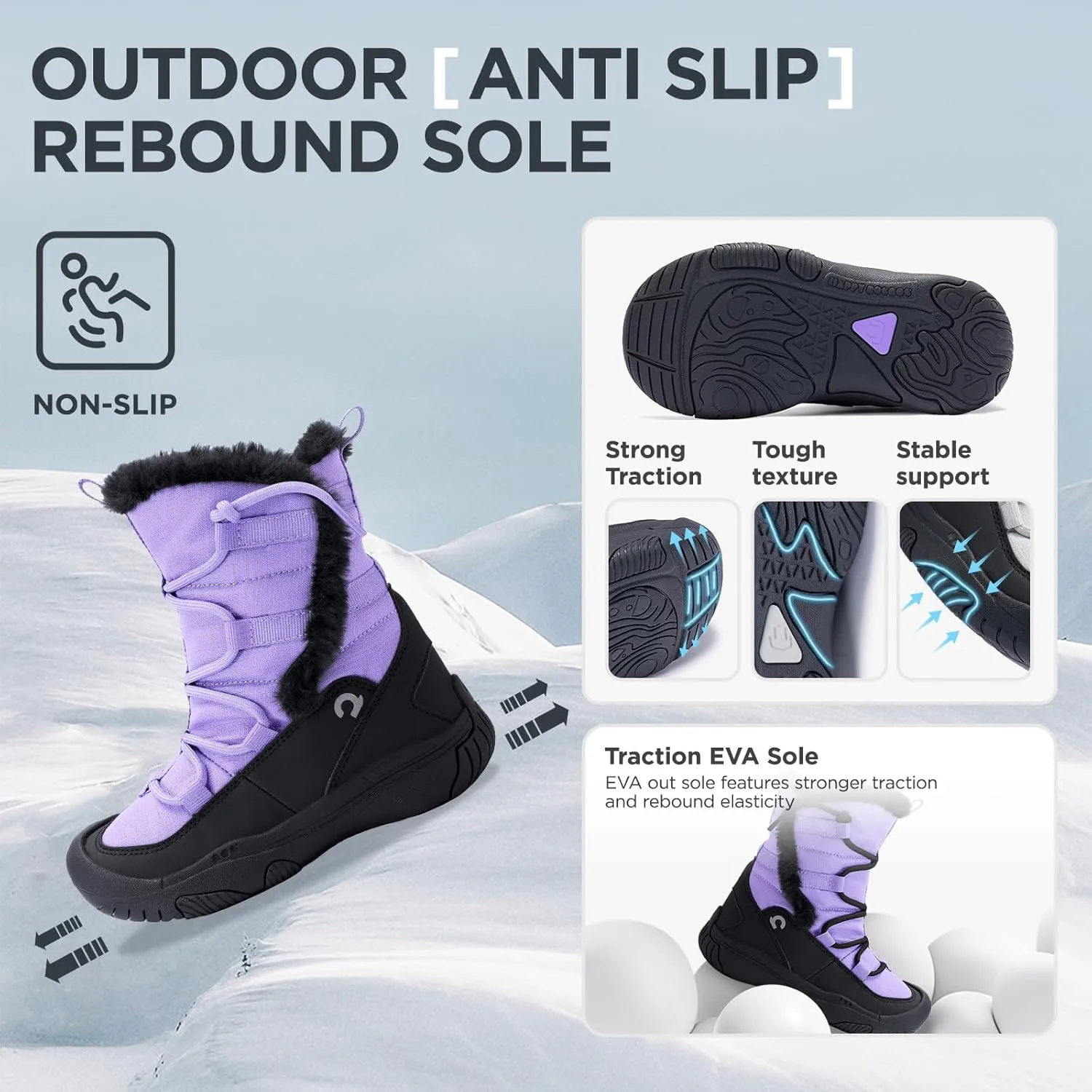 Boys Girls Snow Boots Waterproof Outdoor Sport Warm Cozy Anti-Slip Lightweight Winter Shoes for Toddler/Little/Big Kid