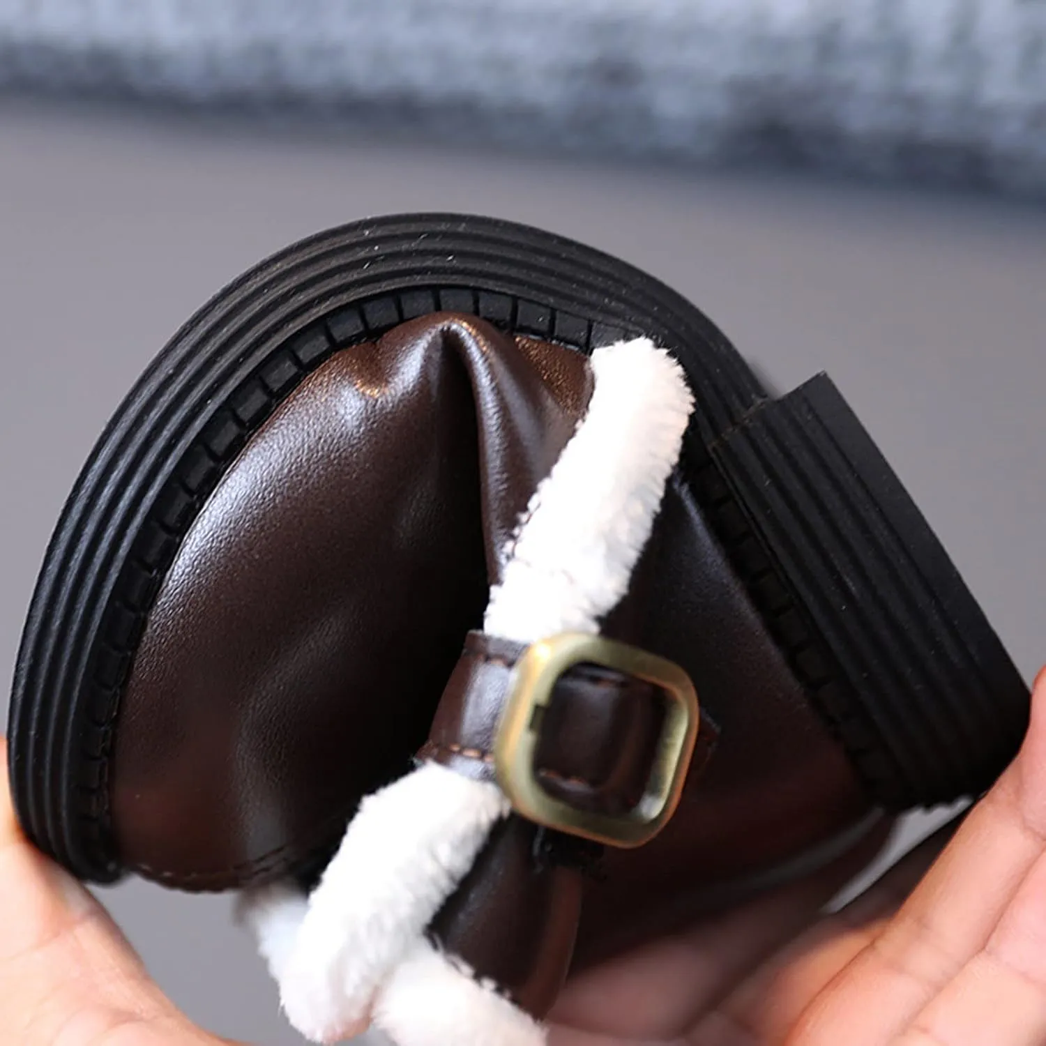 Boys Girls Winter Ankle Boots 𝐖aterproof Autumn Flat Bottom Buckle Non Slip Short Plush Slip on Shoes Outwear