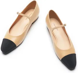 C. Paravano Women's Mary Jane Flats | Almond Toe Leather Ballet Flats with Adjustable Strap, Dressy and Casual Shoes for Office,Travel,Bridal, Church,Business Meetings & Daily Wear