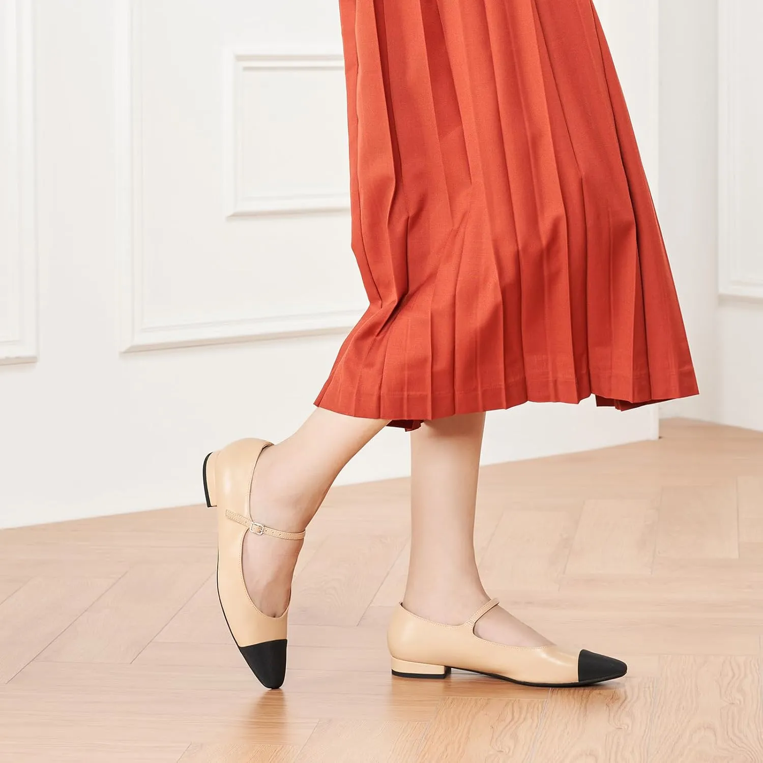 C. Paravano Women's Mary Jane Flats | Almond Toe Leather Ballet Flats with Adjustable Strap, Dressy and Casual Shoes for Office,Travel,Bridal, Church,Business Meetings & Daily Wear