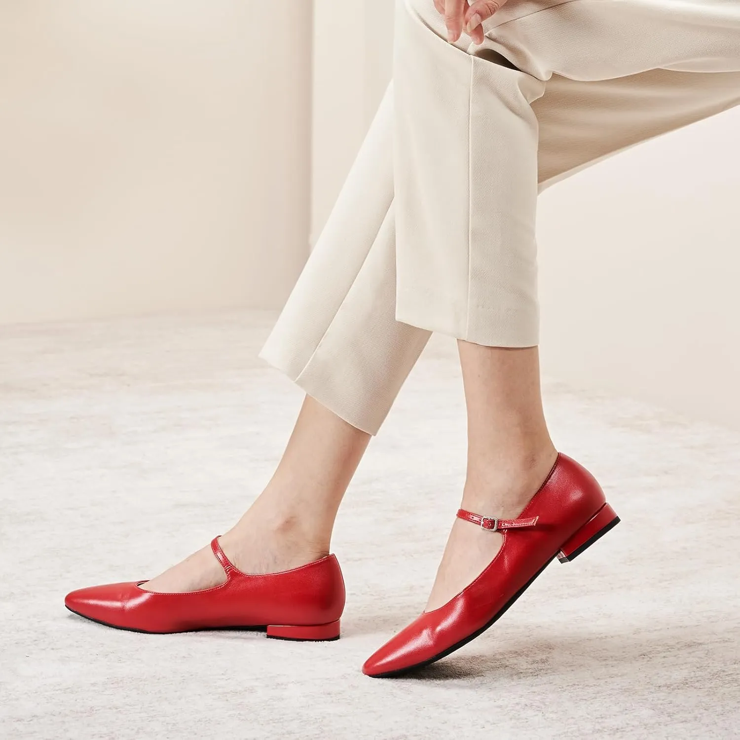C. Paravano Women's Mary Jane Flats | Round Toe Leather Ballet Flats with Adjustable Strap, Dressy and Casual Shoes for Office,Travel,Bridal & Daily Wear