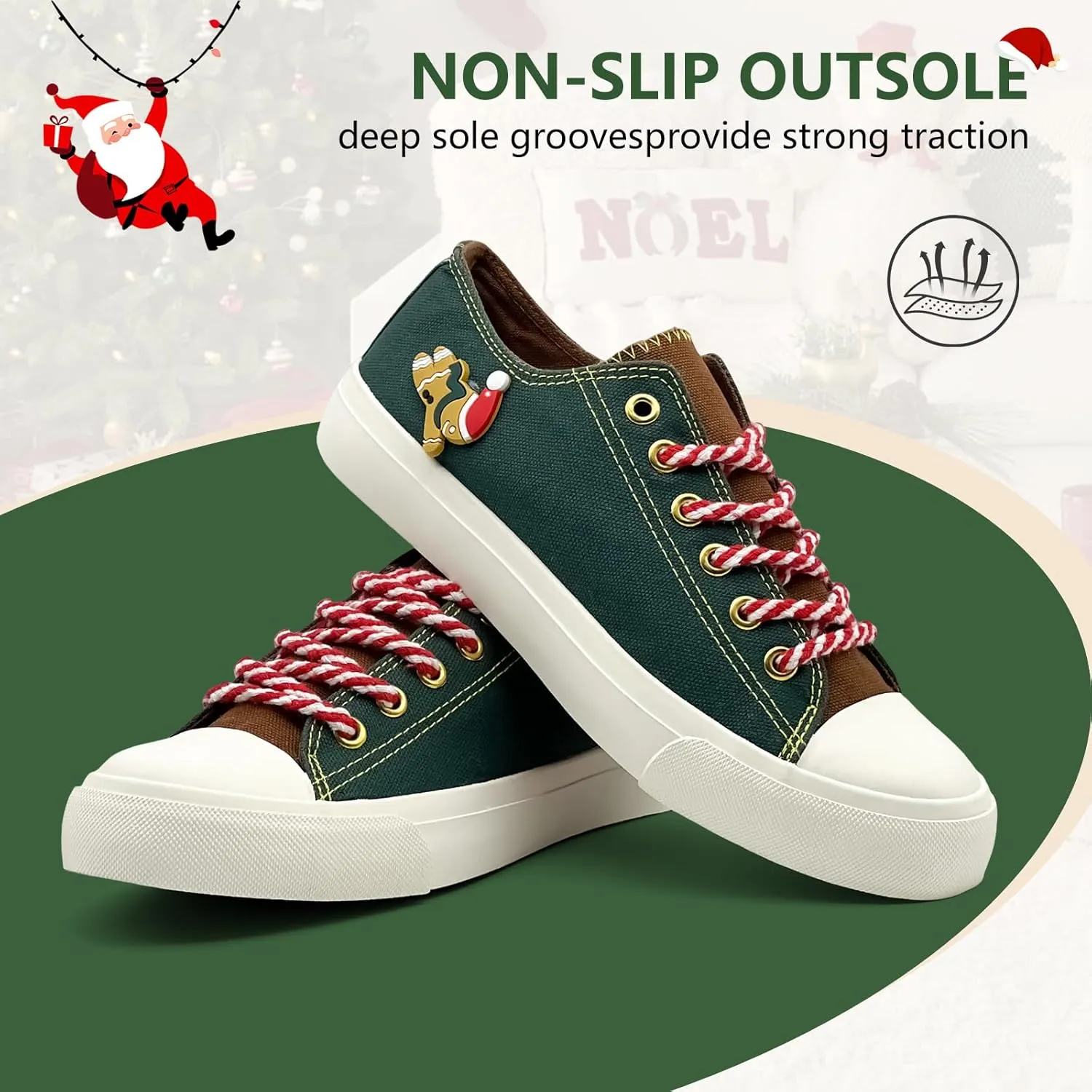 Canvas Shoes for Women Men Sneakers Fashion High Low Tops Christmas Shoes Classic Casual Tennis Running Walking Santa Shoes Unisex