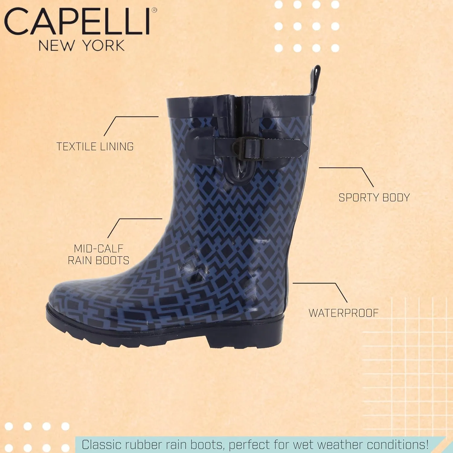 Capelli New York Ladies Mid-Calf Cozy Lined Rain Boots