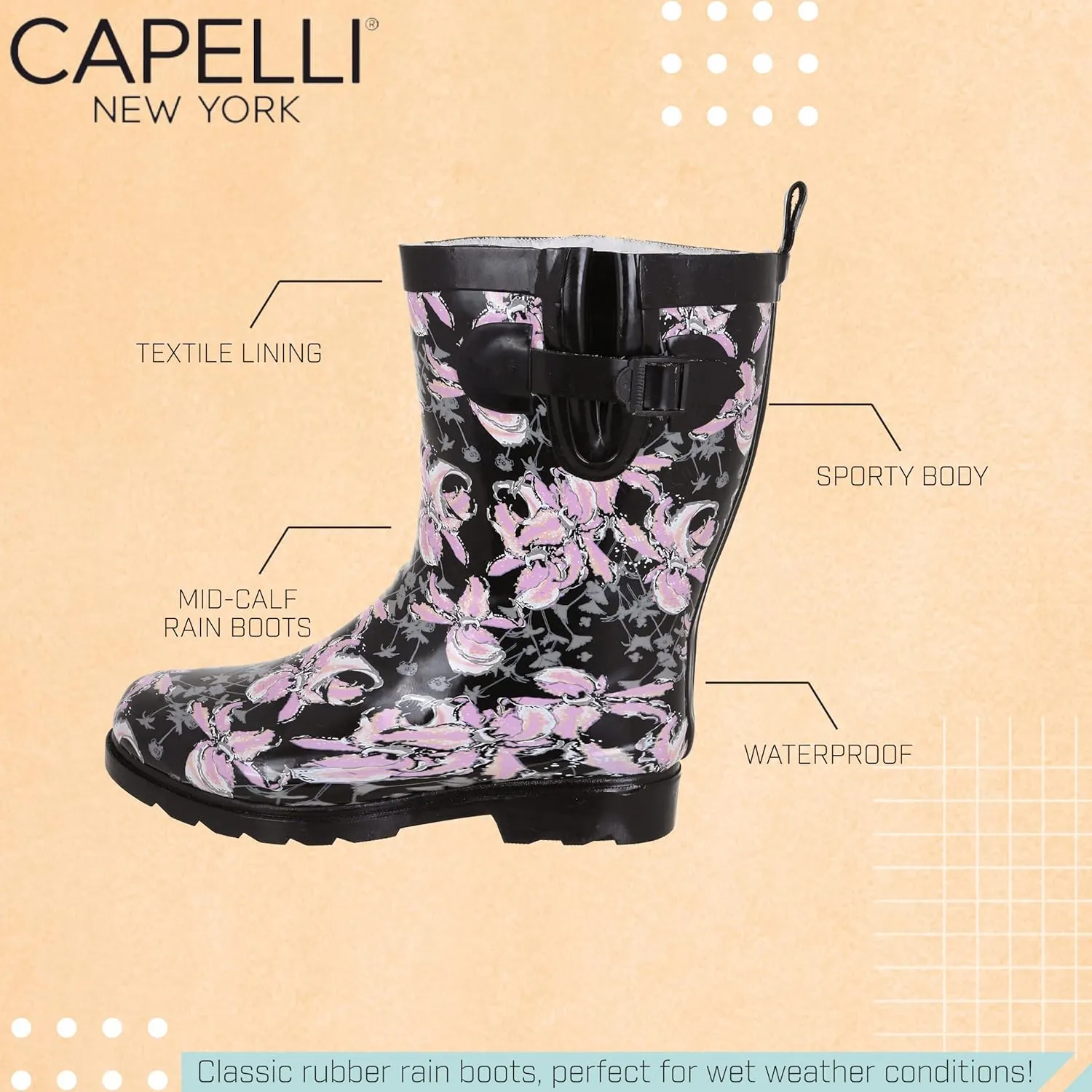 Capelli New York Ladies Mid-Calf Cozy Lined Rain Boots