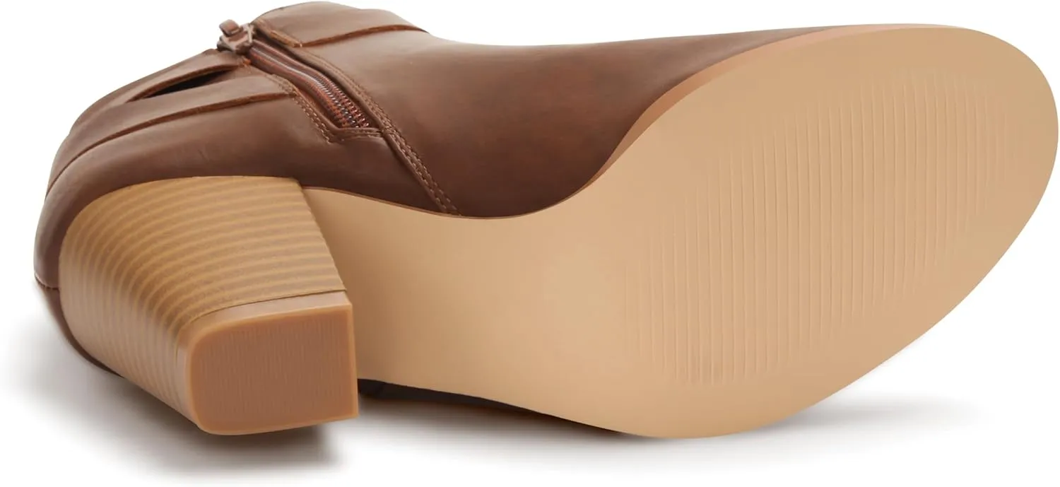 Carcuume Ankle Boots for Women,Ankle Tie Knot,Side Zipper,Round Toe,Chunky Heels,Boots for Women