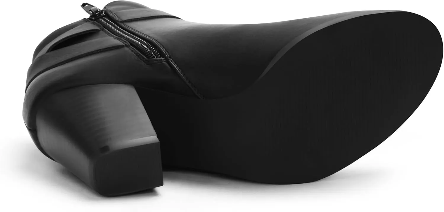 Carcuume Ankle Boots for Women,Ankle Tie Knot,Side Zipper,Round Toe,Chunky Heels,Boots for Women