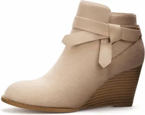Carcuume Ankle Boots for Women,Ankle Tie Knot,Side Zipper,Round Toe,Chunky Heels,Boots for Women
