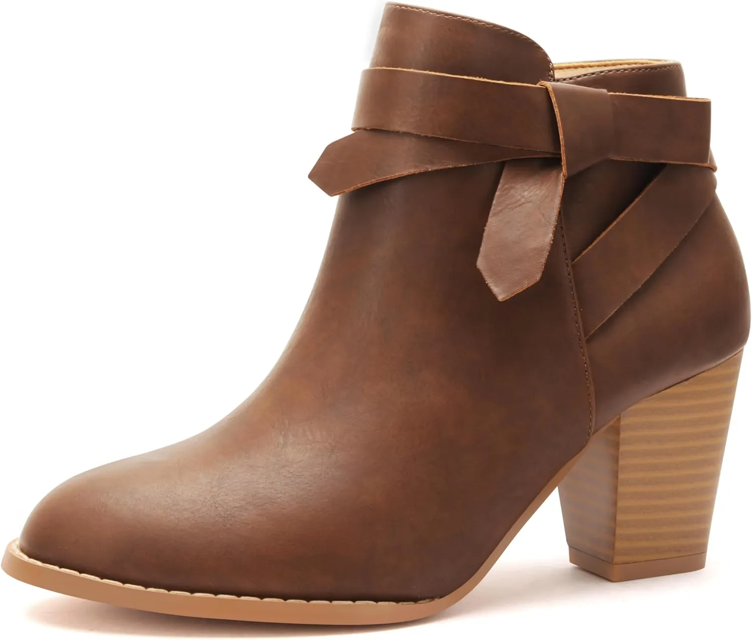 Carcuume Ankle Boots for Women,Ankle Tie Knot,Side Zipper,Round Toe,Chunky Heels,Boots for Women