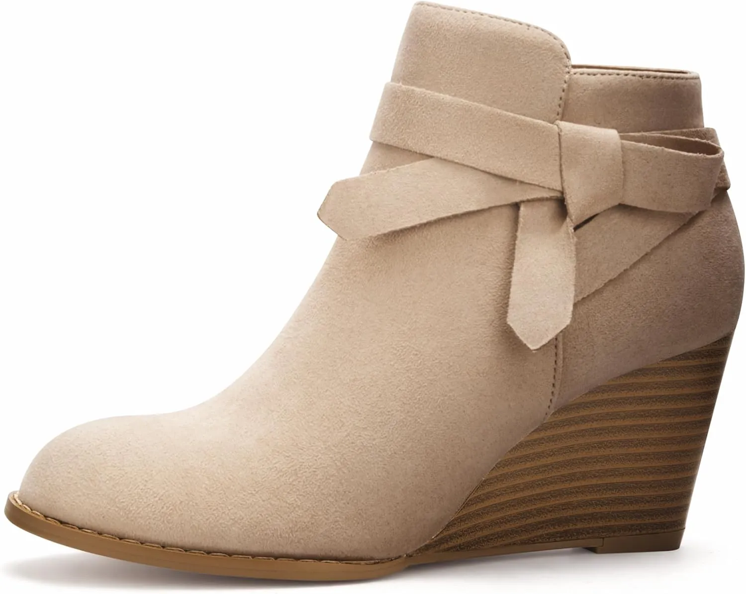 Carcuume Ankle Boots for Women,Ankle Tie Knot,Side Zipper,Round Toe,Chunky Heels,Boots for Women