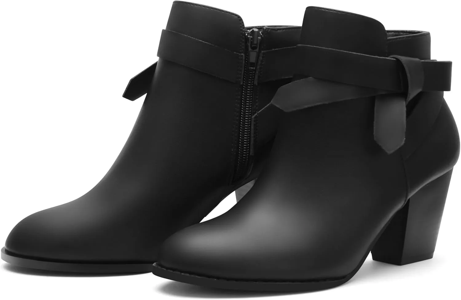 Carcuume Ankle Boots for Women,Ankle Tie Knot,Side Zipper,Round Toe,Chunky Heels,Boots for Women