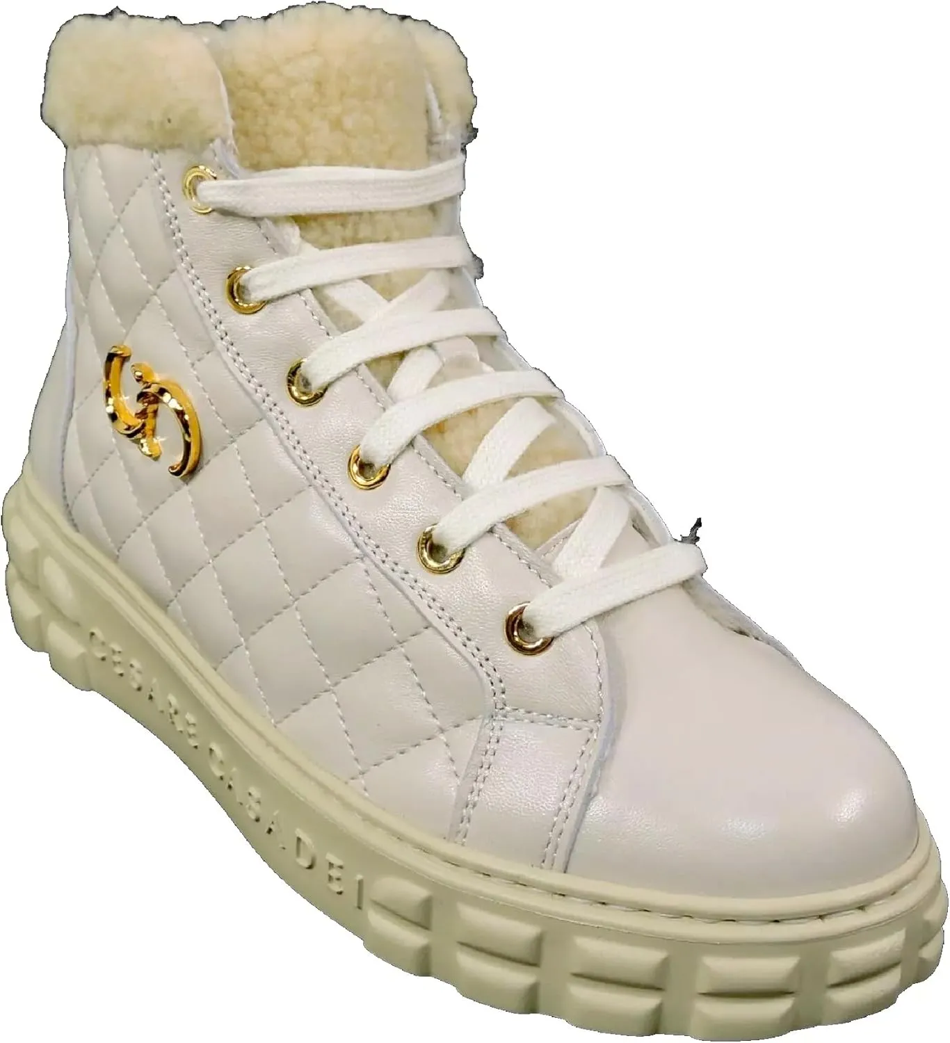 Casadei Women's Off White Quilted Leather Winter Booties with Fur Lining, 6 Inches