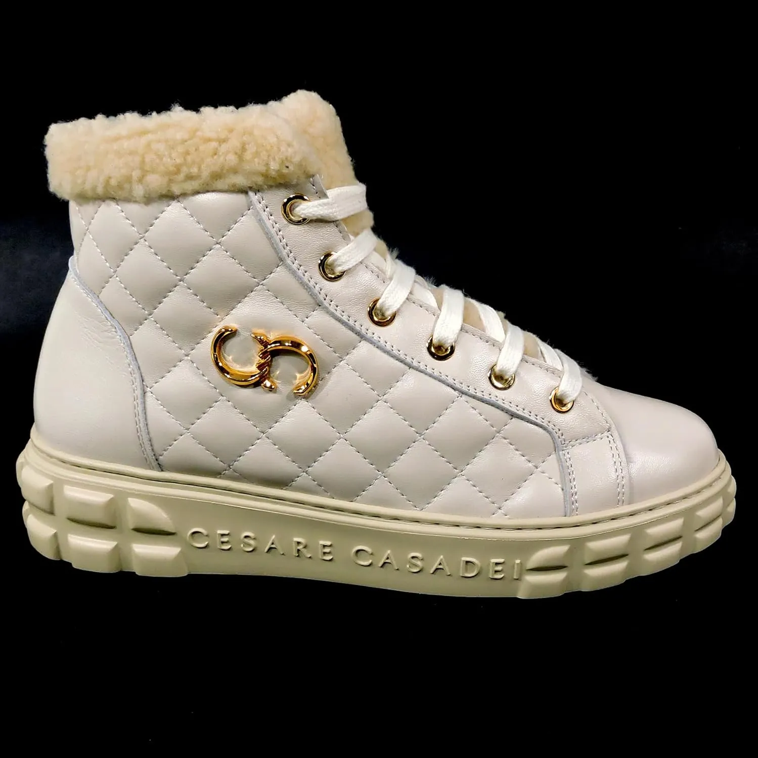 Casadei Women's Off White Quilted Leather Winter Booties with Fur Lining, 6 Inches