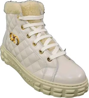 Casadei Women's Off White Quilted Leather Winter Booties with Fur Lining, 6 Inches