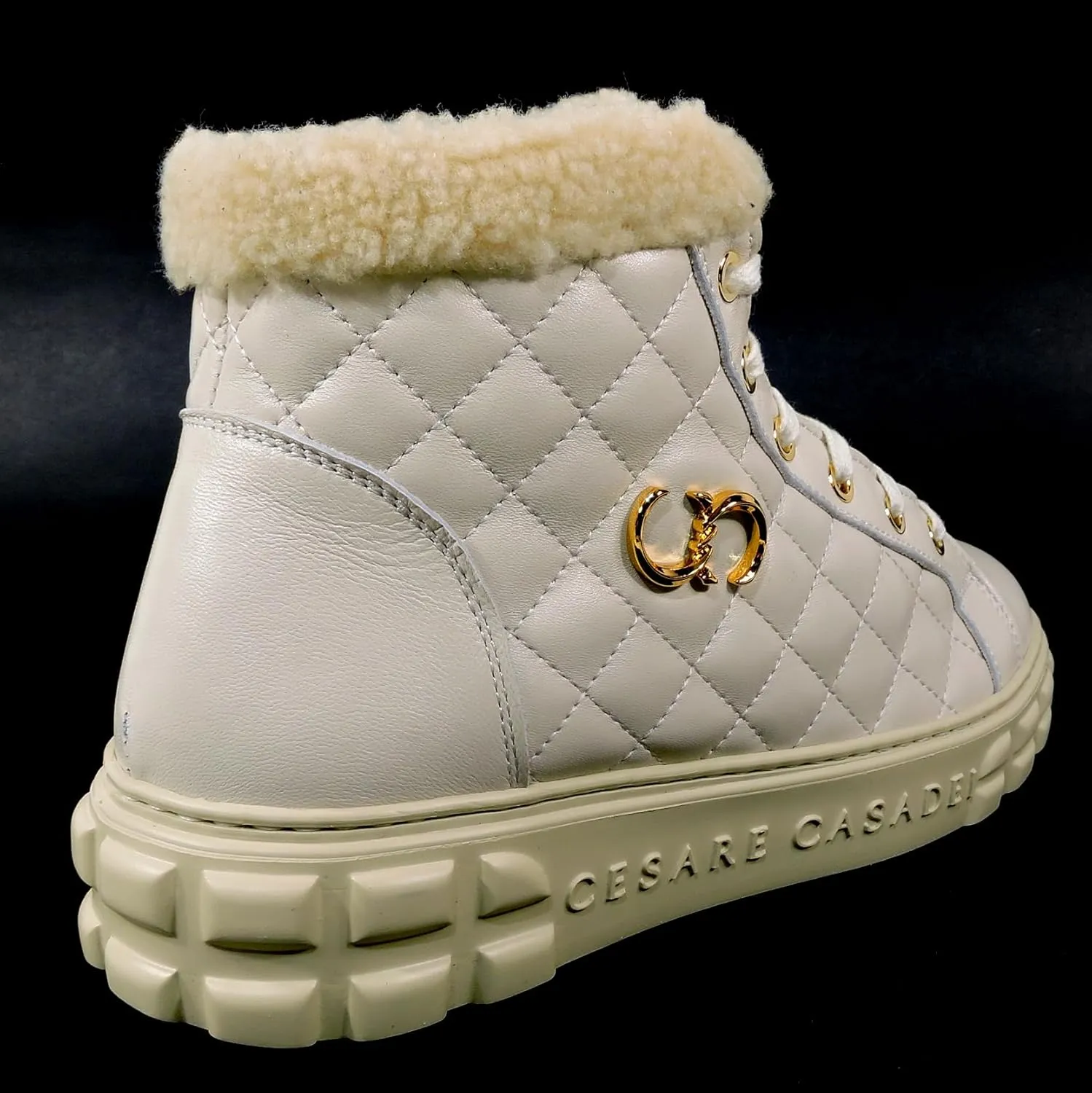 Casadei Women's Off White Quilted Leather Winter Booties with Fur Lining, 6 Inches