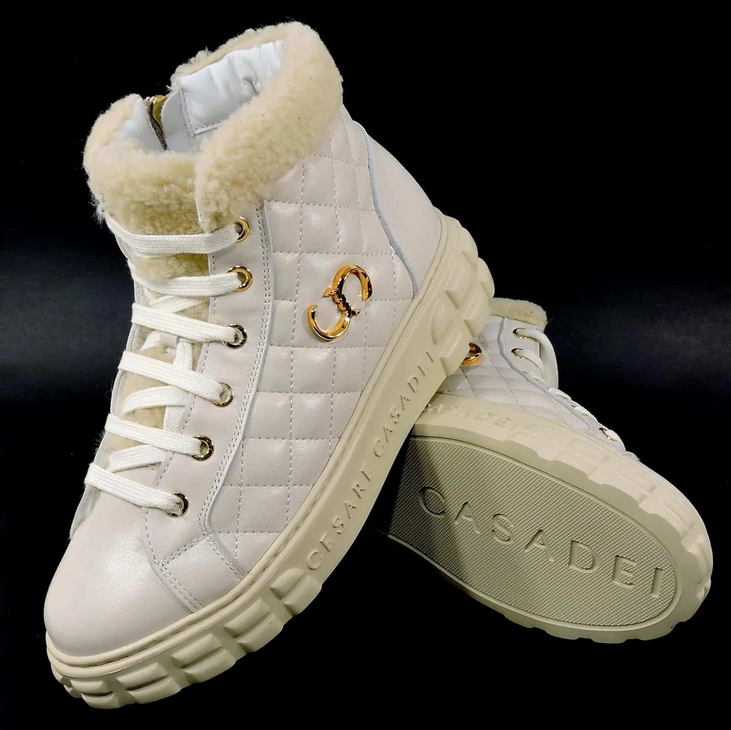 Casadei Women's Off White Quilted Leather Winter Booties with Fur Lining, 6 Inches