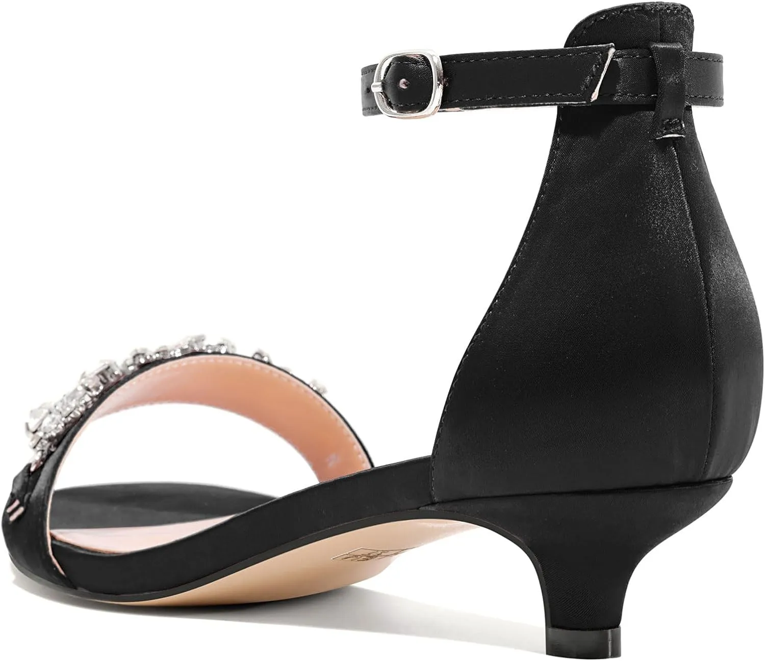 Castamere Womens Low Kitten Heel Open Toe Sandals Ankle Strap Rhinestone Crystal Wedding Dress Satin 1.2 Inches Heels