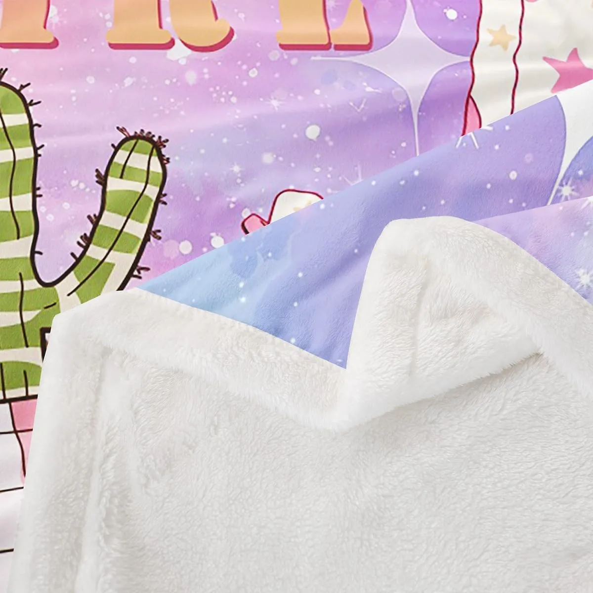 Castle Fairy Pink Cowgirl Kids Flannel Blanket,Western Cowboy Hat Boots Print Fuzzy Blanket for Children,Purple Blue Starry Nebula Galaxy Polyester Throw Blanket for Couch, Twin Size (60 x 80 Inch)