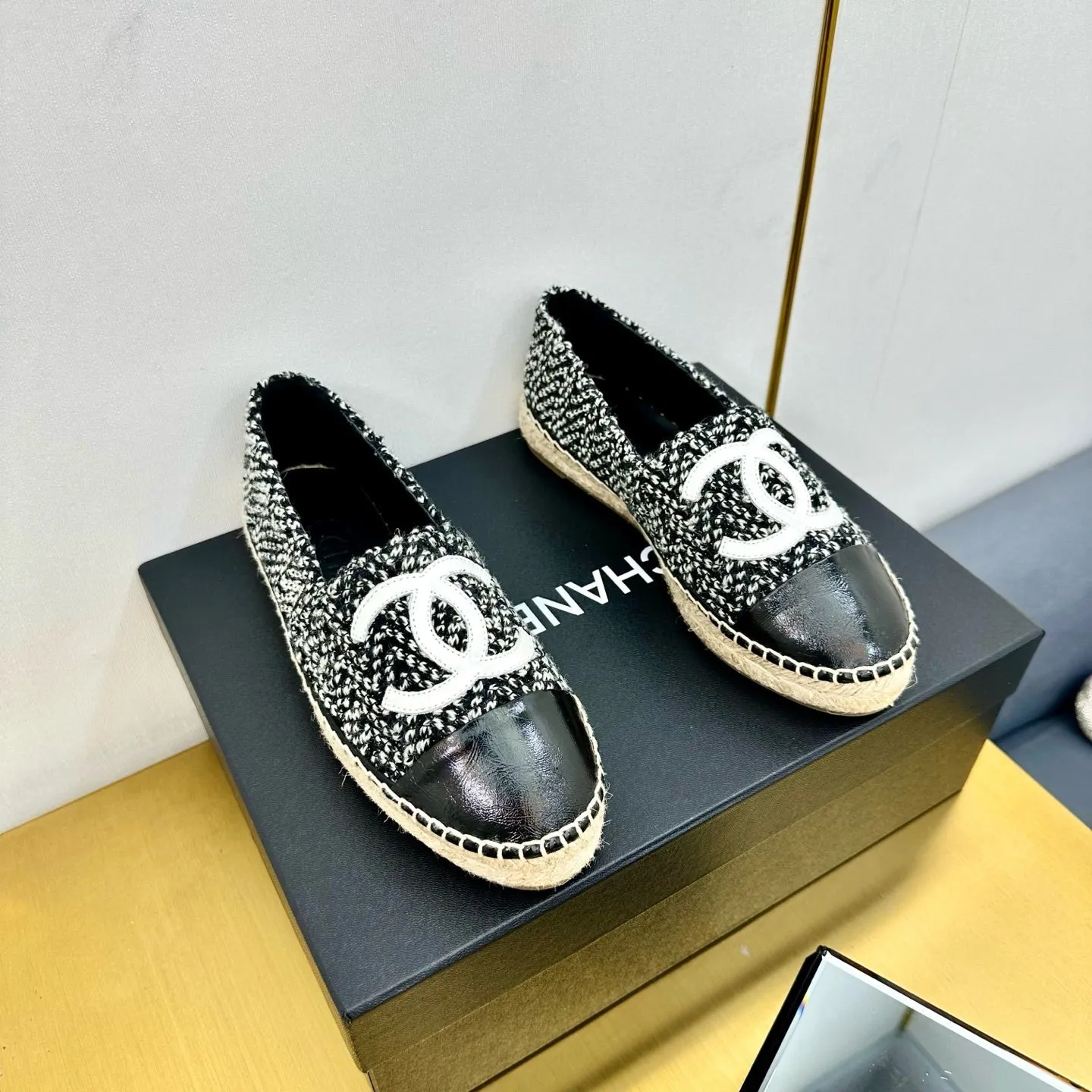 CC 25s Slip–on Espadrilles Black/White Wool 297818