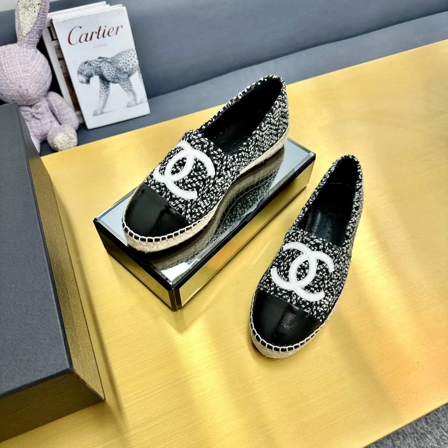 CC 25s Slip–on Espadrilles Black/White Wool 297818