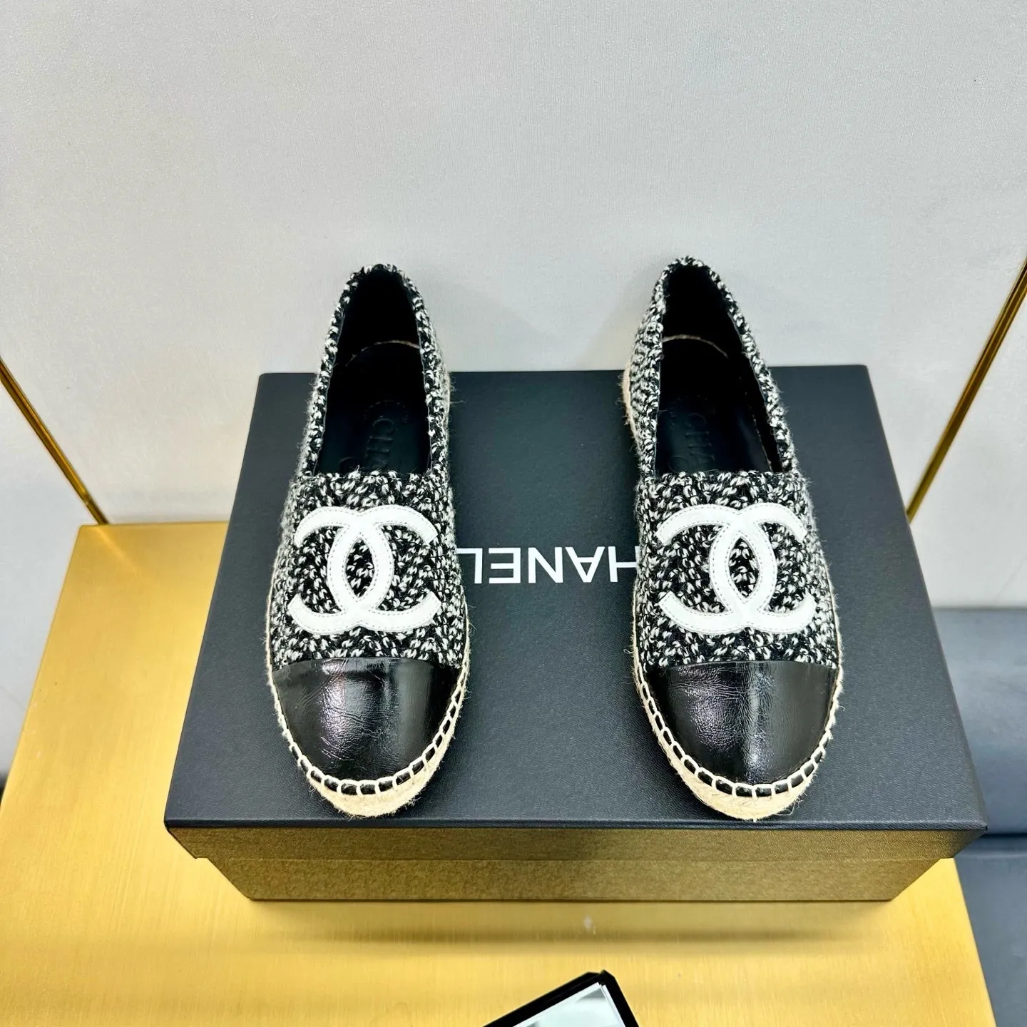 CC 25s Slip–on Espadrilles Black/White Wool 297818