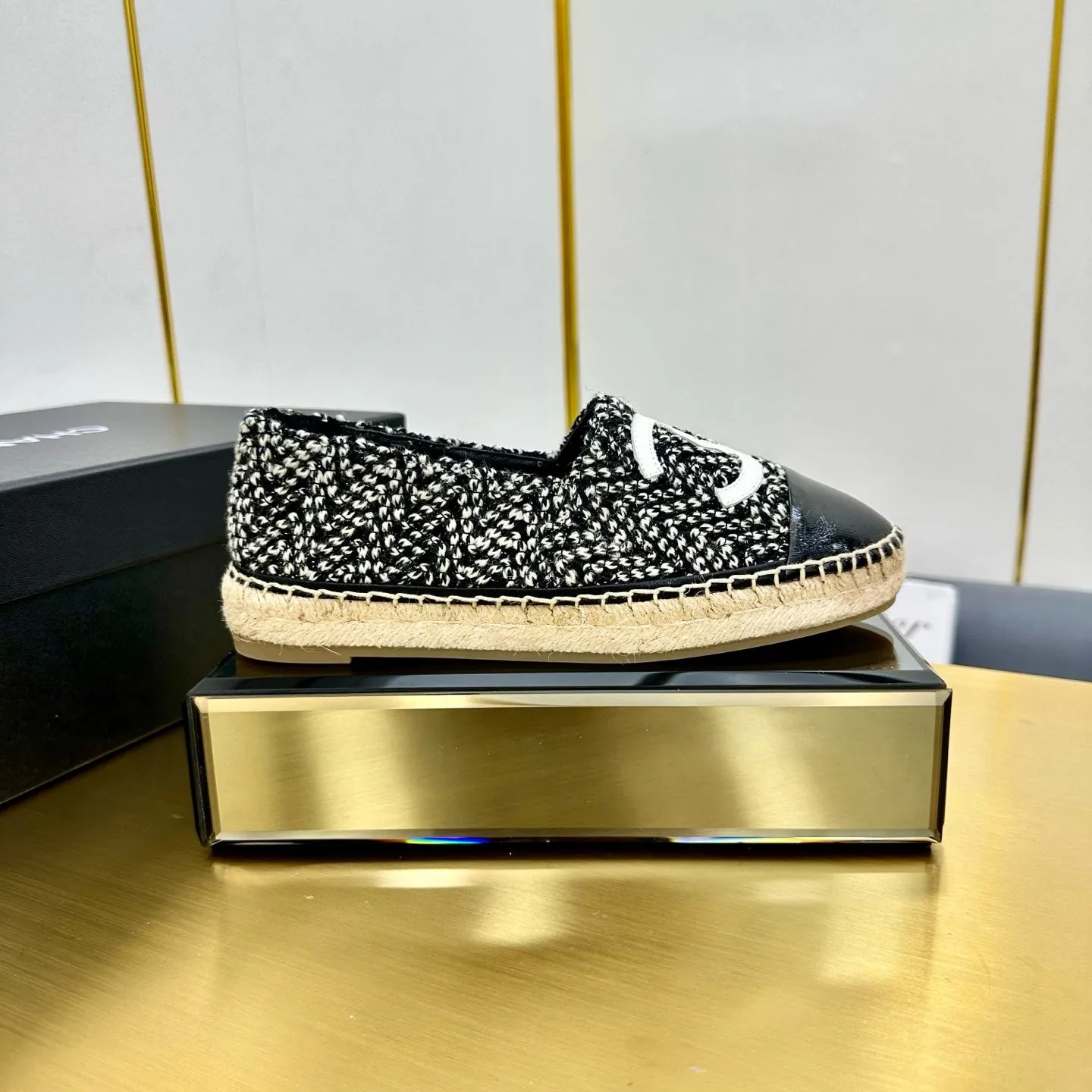 CC 25s Slip–on Espadrilles Black/White Wool 297818