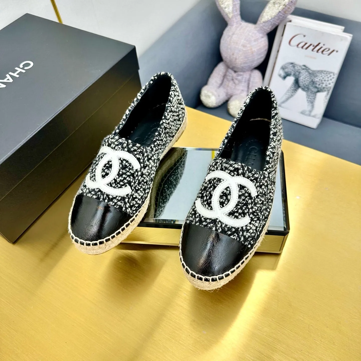 CC 25s Slip–on Espadrilles Black/White Wool 297818