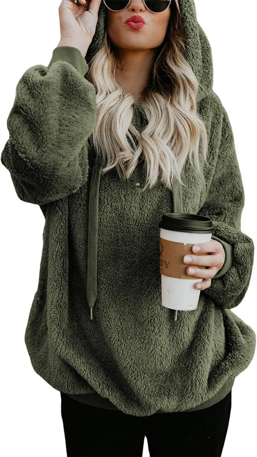 Century Star Womens Fuzzy Hoodies Pullover Sport Hoodie Cozy Oversized Pockets Hooded Sweatshirt Athletic Fleece Hoodies