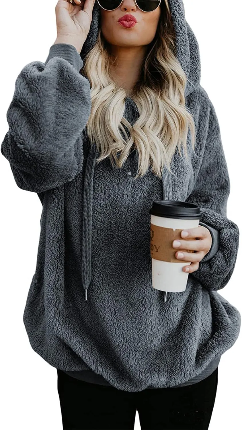 Century Star Womens Fuzzy Hoodies Pullover Sport Hoodie Cozy Oversized Pockets Hooded Sweatshirt Athletic Fleece Hoodies