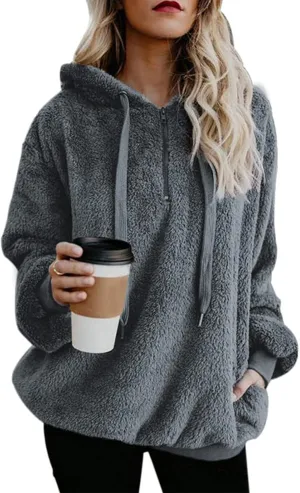 Century Star Womens Fuzzy Hoodies Pullover Sport Hoodie Cozy Oversized Pockets Hooded Sweatshirt Athletic Fleece Hoodies