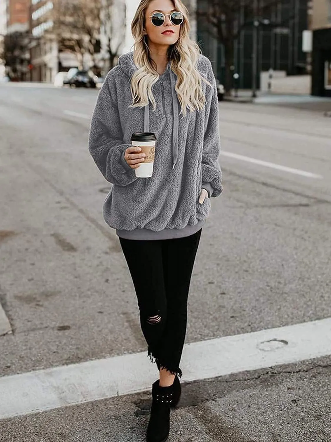 Century Star Womens Fuzzy Hoodies Pullover Sport Hoodie Cozy Oversized Pockets Hooded Sweatshirt Athletic Fleece Hoodies