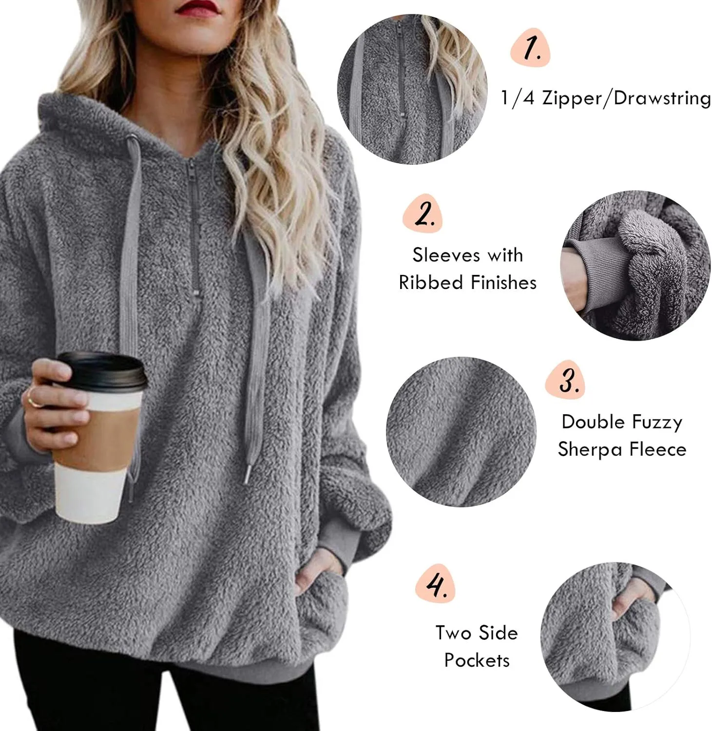 Century Star Womens Fuzzy Hoodies Pullover Sport Hoodie Cozy Oversized Pockets Hooded Sweatshirt Athletic Fleece Hoodies