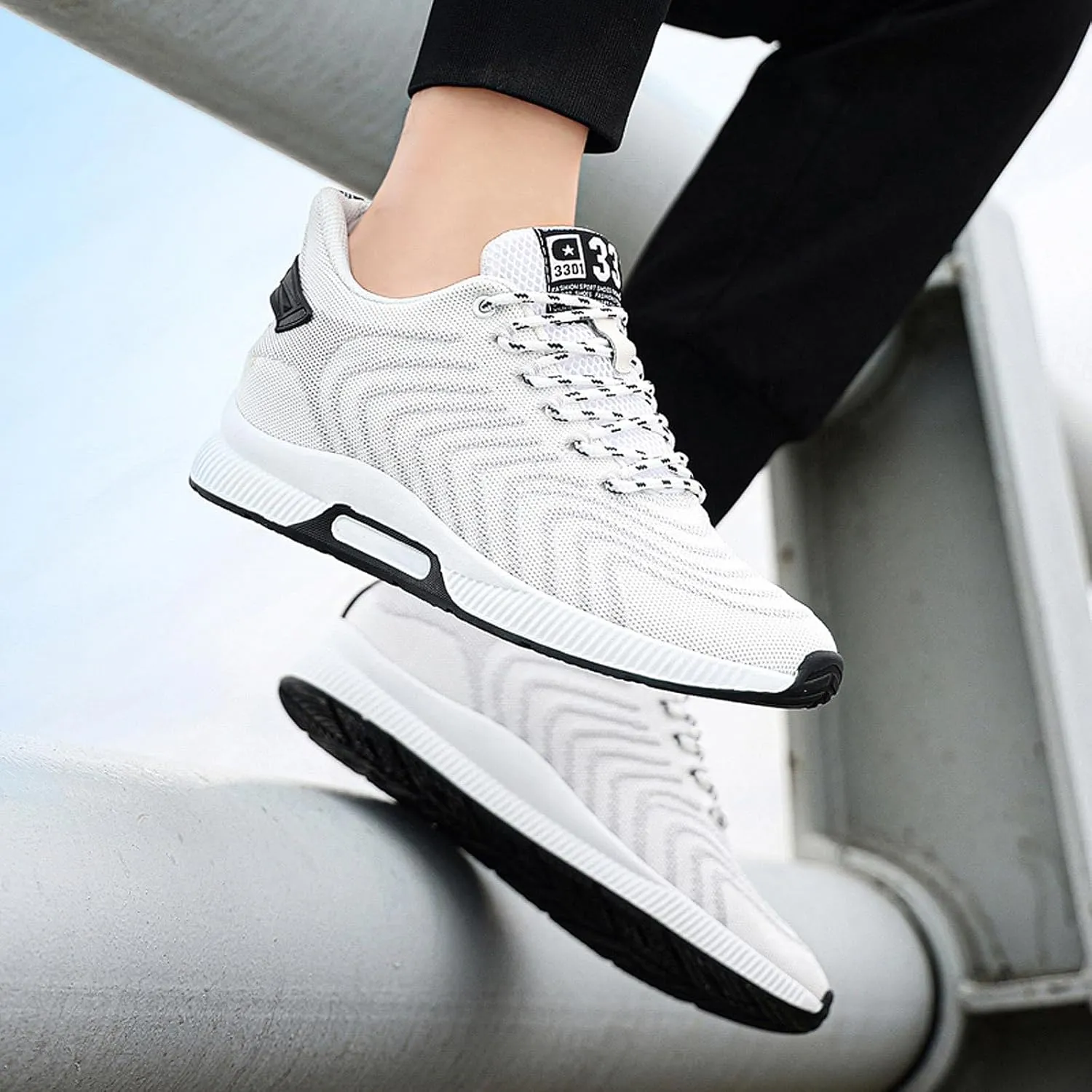 CERYTHRINA Men Elevator Sneakers Invisible Height Increasing Elevator Shoes Sports Shoes 2.36 Inches Breathable Lace up Sneakers