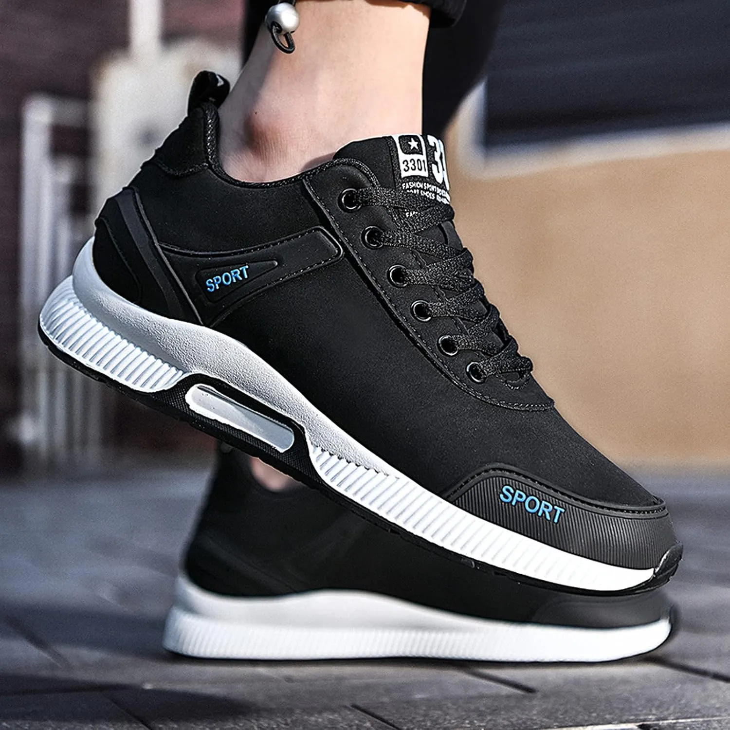 CERYTHRINA Men's Invisible Height Increasing Elevator Shoes 2.36 Inches Taller Lace-up Leather Lightweight Hip Hop Fashion Sneakers