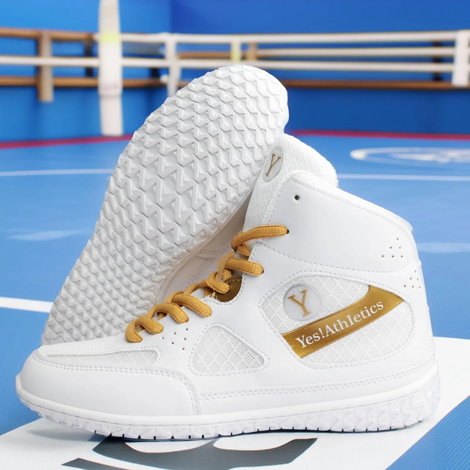 Champion2 Women's Wrestling Shoes, Boxing Shoes - Durable, Lightweight, Breathable Training Sneakers for MMA, Powerlifting, Weightlifting, Fitness - White Gold
